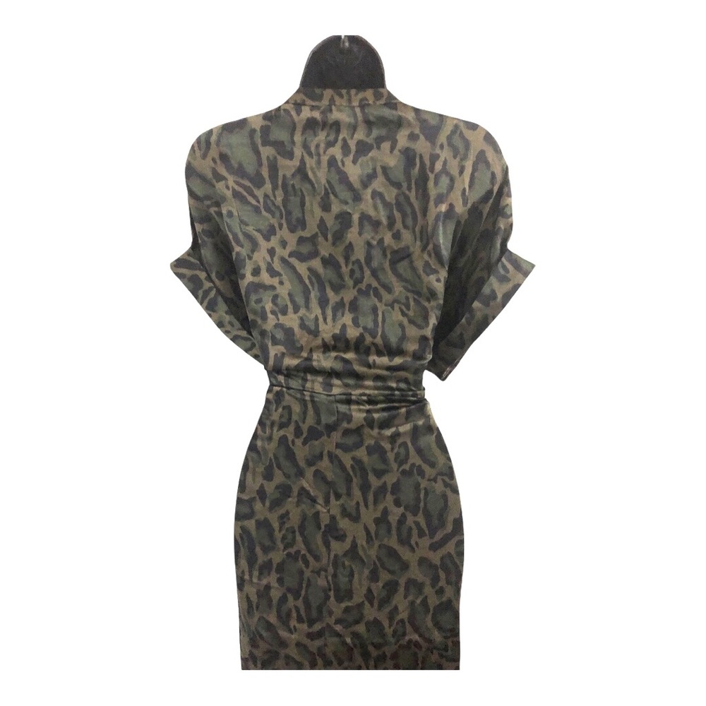 Steve Madden TORI Tony camo green satin look belted button front shirtdress szL - Picture 17 of 17